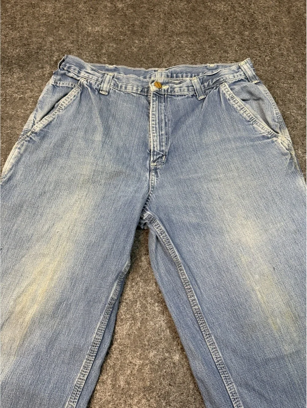 Carhartt Dungaree Fit Carpenter Jeans Mens 34x32 Light Wash Work Denim Pants